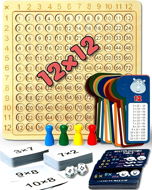 The Multiplication Games, 12x12 Wooden Montessori Multiplication Board Game, Larger Size Times Table, Montessori Math Learning Materials, Educational Toy for Toddlers, Preschool Gifts for Kids