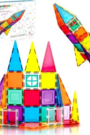 The PicassoTiles 36pc Magnetic Tiles Rocket Set Construction Toy Magnet Building Block Engineering STEM Learning Child Brain Development Stacking Kit Window Door Playboard for All Ages 3 and Up PT36B