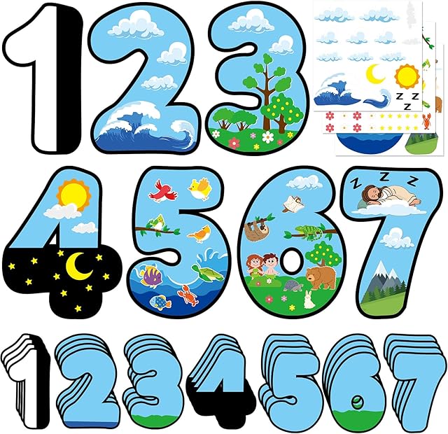 The 28 Set 7 Days of Creation Sticker for Kids DIY Bible Crafts Make Your Own Craft Gifts VBS Christian Sunday School Church Religious Party Favors Supplies Game Fun Home Activities Classroom Decorations