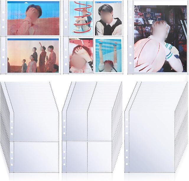 The 60 Pcs Binder Pockets Clear 4/2/1 Pockets A5 Binder Card Sleeves Pouch Photo Album Page Document Folder Trading Card for 6 Ring Insert Sleeves Refill Sheet