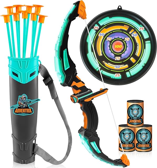 The JOYIN Kids Bow and Arrow Set, LED Light Up Archery Toy Set with 9 Suction Cup Arrows, Target & Arrow Case, Indoor and Outdoor Hunting Play Gift Toys for Kids, Boys & Girls Ages 6-12