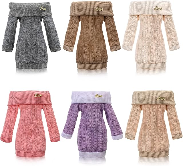 The 6 Pcs Fall Doll Clothes 11.8 Inch Fashion Doll Sweater Outfits Sweet Accessories for Party Birthday Gifts(Grey, Dark Coffee, Light Coffee, Pink, White, Purple)