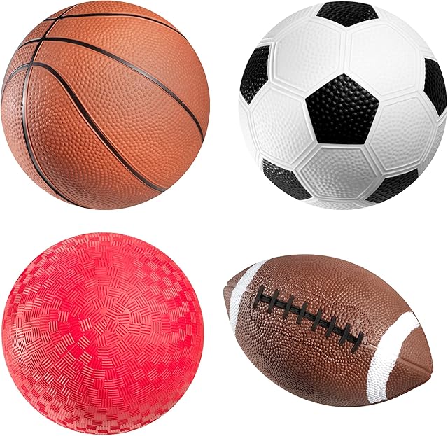 The Bedwina Sports Balls for Kids & Toddlers - 5-inch Sports Balls Set Includes Football, Small Soccer Ball, Basketball, and Playground Balls, Fun Indoors & Outdoor Toys (Hand Pump Included)