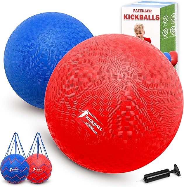 The 8.5 Inch,10 Inch Kickball Set, Dodgeballs 2 Pack, Playground Balls Gift for Kids & Adults, Bouncy Balls Includes Pump and Storage Bag, Handball for Outdoor & Indoor Games, Official Size for Camps