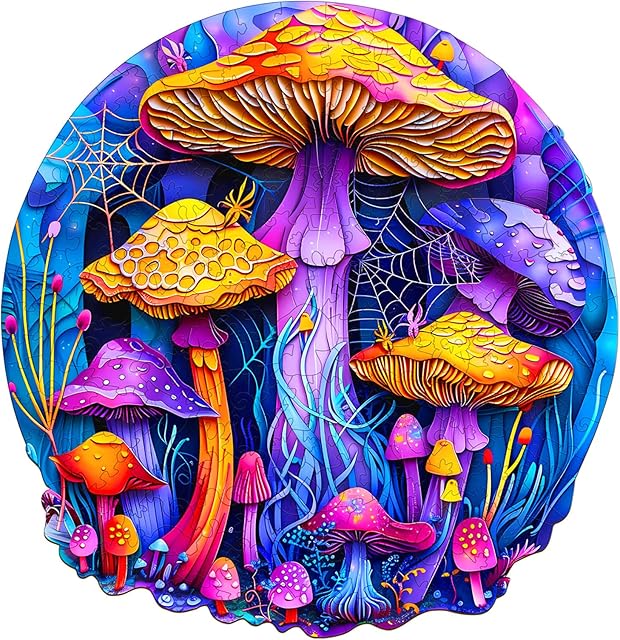 The Wooden Puzzles for Adults - Paper Cut Mushroom Wooden Jigsaw Puzzle - Unique Animal Shaped Wood Puzzles Adult - Creative Birthday Gift Family Game 100pcs