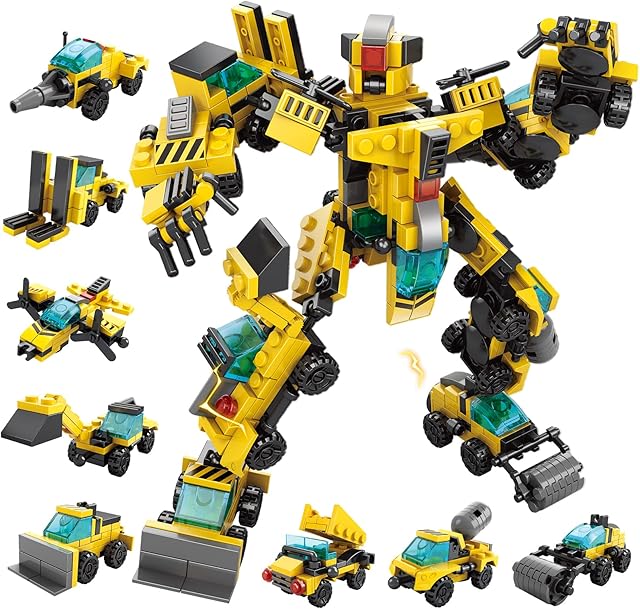The Robot Building Toys for Kids-Transforming Engineering Building Blocks Construction Vehicles Kit, 17 in 1 STEM Learning Set, Birthday Gifts for Children Boys Girls Age 6-12 Years Old