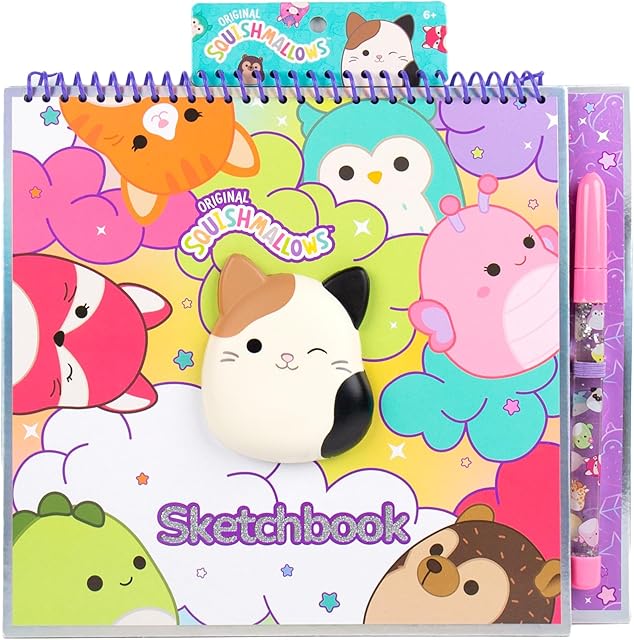 The Original Squishmallows Sketchbook, Over 20 Stationery Supplies, Features Squishmallows Scrapbook Stickers, Cam The Cat Fidget Toy, Drawing Paper, Great Kids Craft, Coloring Books for Kids Ages 4-8