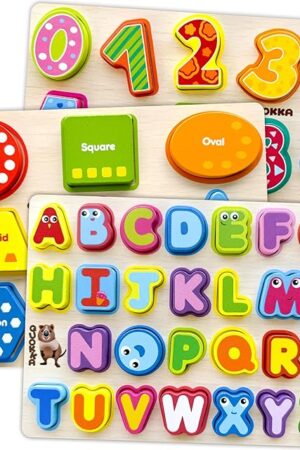 The QUOKKA Wooden Puzzles for Toddlers 2-4 - Chunky Toddler Puzzles Ages 3-5 - Learning Travel Game with Numbers Alphabet Shapes - Wood Educational Gift for Boys and Girls