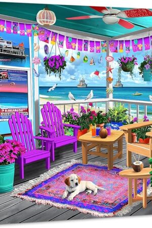 The PICKFORU Beach Puzzles for Adults 1000 Pieces, Colorful Seaside Puzzle Beach Chair Flower, Impossible Holiday Puzzles as Wall Art