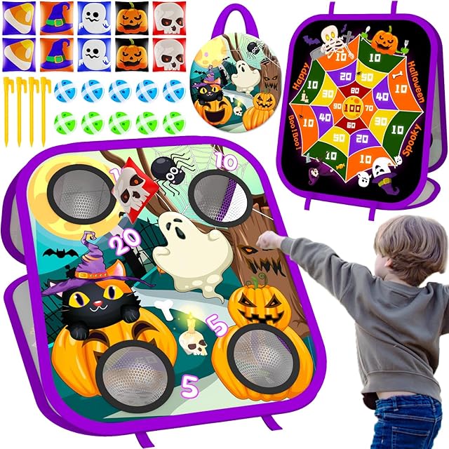 The Halloween Bean Bag Toss Game Toys for Kids Double-Sided Foldable Cornhole Board Dart Game Backyard Beach Toddler Outdoor Birthday Outside Toys for Toddler Boys Girls Age 3 4 5 6 7 8 (Halloween)