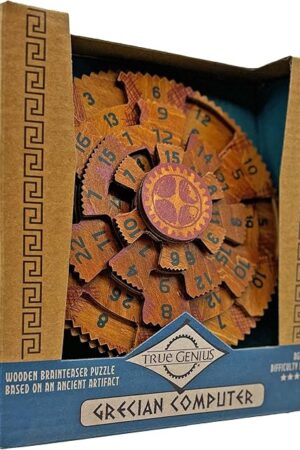 The Project Genius Grecian Computer Mechanical Math Puzzle, Wooden Brainteaser Gift for History Buffs and Smart Kids, Teens, and Adults - True Genius Series Inspired by The Ancient Antikythera Mechanism