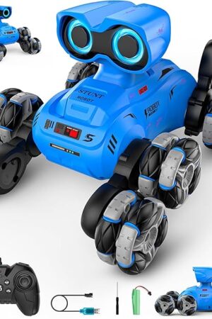The Robot Toys, 8-Wheel Stunt Remote Control Car with Auto-Demonstration, 360° Rotation, LED Eyes, Music, 2.4Ghz, All Terrain Rc Cars, Remote Control Car for Boys 4-7 6-8 8-12