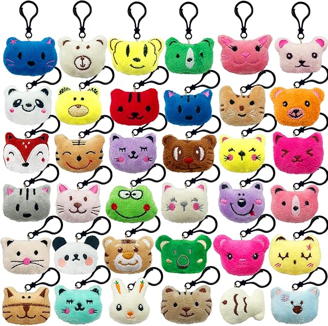 The XIPEGPA 36 PCS Mini Plush Animals Toys Small Stuffed Animal Keychains for Goodie Bags Party Favors Classroom Prizes and Easter Basket Stuffers