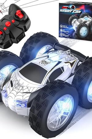 The Remote Control Car for Kids, RC Stunt Cars Toys for Boys Ages 4-7 with Cool Double-Sided Pattern and LED Flash, 1:24 Vehicle Toy Car Hobby Racing Car Toys Gift for 3 4 5 6 7 8 9 Year Old Boys