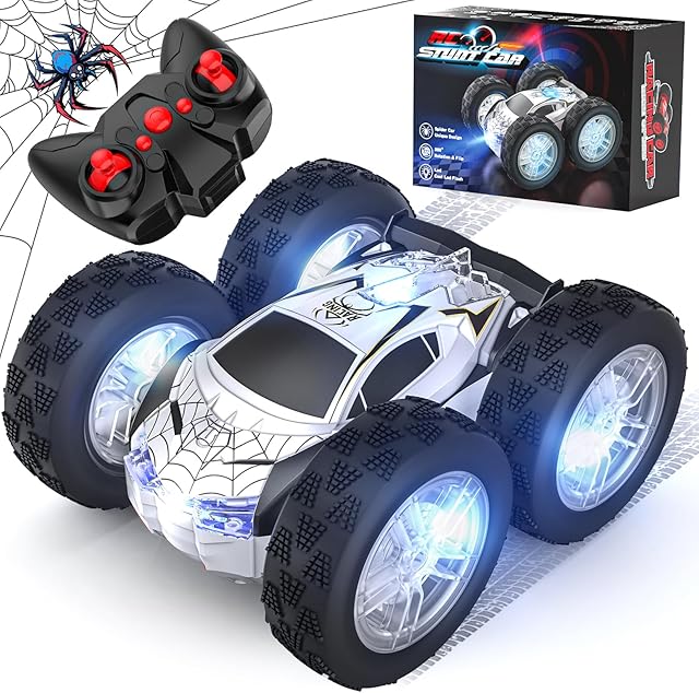 The Remote Control Car for Kids, RC Stunt Cars Toys for Boys Ages 4-7 with Cool Double-Sided Pattern and LED Flash, 1:24 Vehicle Toy Car Hobby Racing Car Toys Gift for 3 4 5 6 7 8 9 Year Old Boys