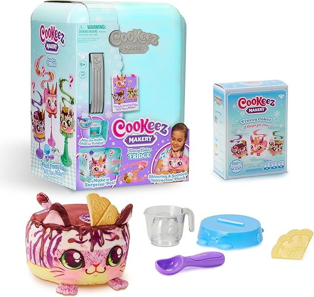 The Freezy Cakez. Mix & Decorate Your Plush Best Friend! Place Your Cake Mix in The Freeze and Be Amazed When A Scented, Shivering, Interactive Plush Friend Comes Out. Styles May Vary