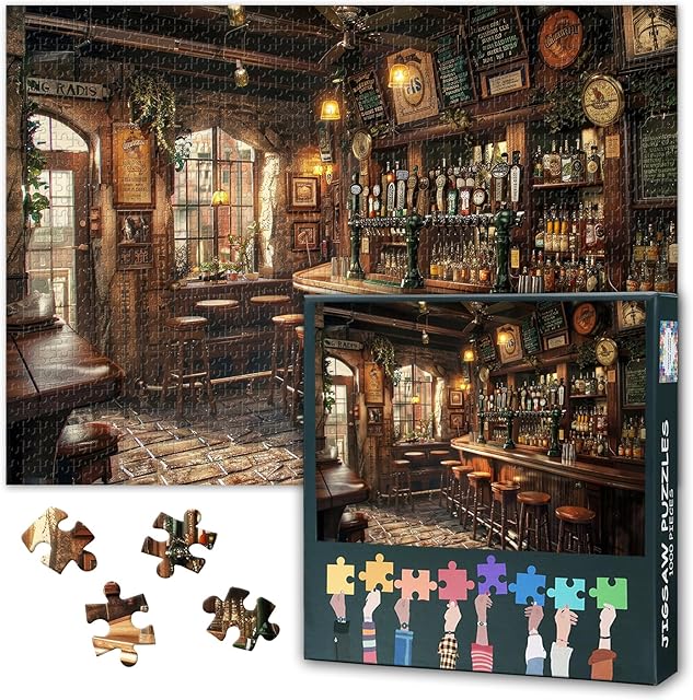 The Jigsaw Puzzle 1000 Pieces for Adults Cozy New York City Pub Interior Scene Vintage Bar Ambiance Premium Paper Puzzle Relaxing Challenge for Puzzle Lovers 27.5 x 19.7 Inches