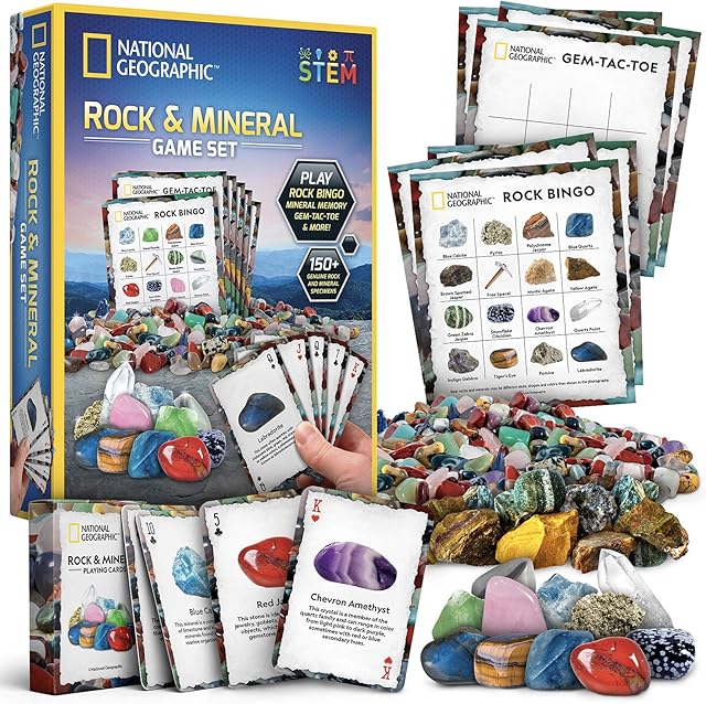The National Geographic Rock Bingo Game – Play Rock Bingo, Mineral Memory, Gemstone Trivia, & Card Games, Collection Includes Over 150 Rocks and Minerals, Educational STEM Toy for Kids (Amazon Exclusive) - Sextoyzone