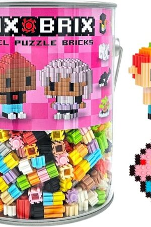 The Pix Brix Pixel Art kit Puzzle Bucket - 1,500-Piece Kit with 11-Color Light Palette – Patented Interlocking Building Bricks for 2D and 3D Creations – STEM Toy for Ages 6+