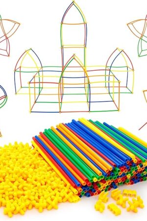 The PicassoTiles 400pc Construction Toy Straw Building Set Children STEM Learning Interlocking Building Toys Creative Straw Connecting Builder Kits Early Education Kit for Kids Boys & Girls Ages 3+ PTS400