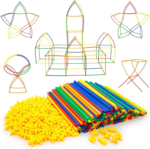 The PicassoTiles 400pc Construction Toy Straw Building Set Children STEM Learning Interlocking Building Toys Creative Straw Connecting Builder Kits Early Education Kit for Kids Boys & Girls Ages 3+ PTS400