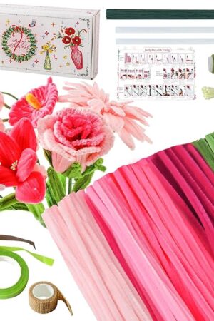 The Pipe Cleaners Craft 5 Colors,Chenille Stems Plush Craft Kit,Pink Pipe Cleaners Flowers Kit with Floral Tape for Wedding Gifts Graduation Bouquet JollyPetal&Twig (Pink)