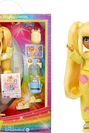 The Rainbow High Jr High PJ Party - Sunny, Yellow 9" Posable Blonde Fashion Doll with Soft Onesie, Slippers, Fun Play Accessories, Great Toy Gift for Girls Kids Ages 4-12 Years