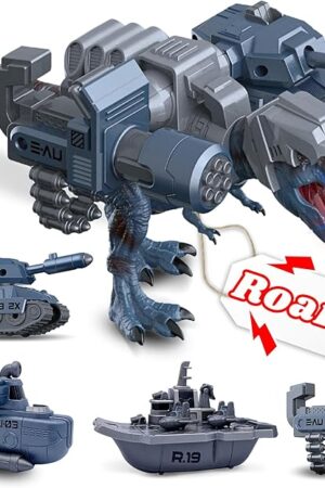 The PlenPLAY T-Rex Dinosaur Toys, 11" T-Rex Dinosaur Toy with 4 Military-Themed Toys, Dinosaur Toy for Kids 3-5, Dinosaur Play Set