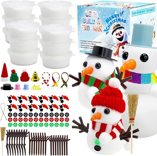The Tuzuaol 12 Pack Snowman Making Kit for Kids, Build a Snow Man Craft Kits for Girls, Boys, Christmas DIY Crafts Stocking Stuffers for Kids, Xmas Gift Activities Party Supplies