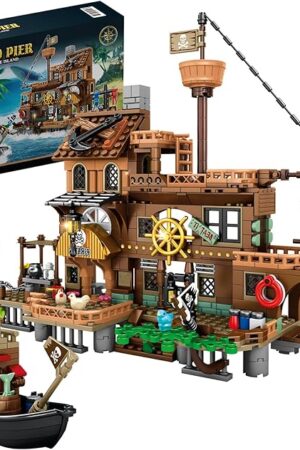 The RiceBlock Pirate Ship Building Toys, Pirate Wharf Themed City Store Building Bricks Sets for Boys Age 8-12, 573 Pieces, Ideal for New Year 2024