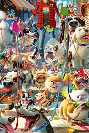 The Ravensburger - The Dog Walker - 1000 Piece Jigsaw Puzzle - Vibrant, Bold Colors and Laugh Inducing Details of an Over-Committed Dog Walker - Premium Quality - Puzzles for Adults