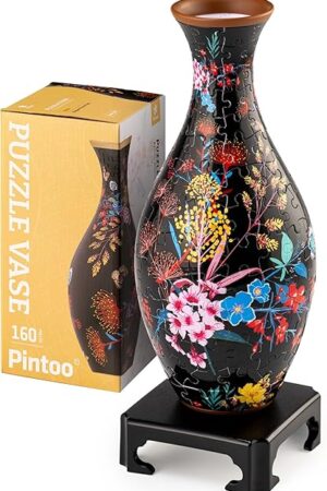 The Pintoo 3D Puzzle Vase Unique Flower Vase Made by 160 Curved Plastic Puzzle Pieces House Warming Gift for Flower Arrangements and Home Decoration - [S1031] (Classic, Elegant Floral Print)