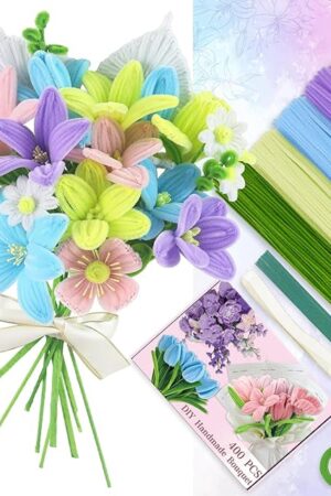 The Pipe Cleaners Crafts Set,6 Colors Chenille Stems Creative Craft Pipe Cleaners Flowers for DIY Craft Bouquets,Holiday Decorations（Colorful）