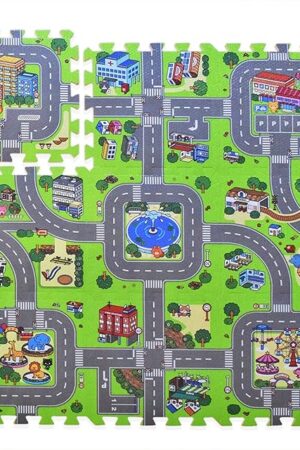 The Play Mat Interlocking Foam Car Rug Floor Puzzle Tiles Playroom Pieces Interactive by Exultimate, 9 Piece Set Zoo