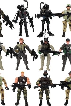 The PowerTRC 12 Pack Toy Soldiers Action Figures - US Army Men and Special Forces SWAT Team, Joint Movable with Military Weapons Accessories for Boys 8-12