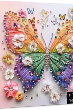 The Rainbow Butterfly Puzzles for Adults 1000 Pieces, Colorful Flower Butterfly with Crystal Jewel Art Jigsaw Puzzle, Nature Floral Plant Challenging Puzzles for Adults