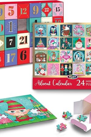 The RoseArt Holiday Advent Calendar Jigsaw Puzzle - 24 Individual Puzzles Each Measuring 5"x5"
