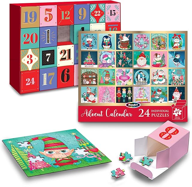 The RoseArt Holiday Advent Calendar Jigsaw Puzzle - 24 Individual Puzzles Each Measuring 5"x5"