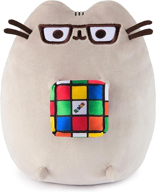 The GUND Pusheen with Rubik's Cube Plush, Stuffed Animal for Ages 8 and Up, Gray, 9.5"