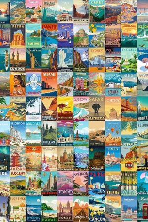 The Puzzles for Adults 1000 Pieces Vintage World Travel, Jigsaw Puzzles Landscape Poster Puzzle Landmarks, 1000 Piece Jigsaw Puzzles for Adults 90 Scenics World Scenery