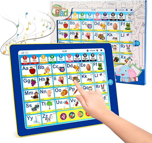 The 6-in-1 Kids Tablet with ABC/Words/Numbers/Color/Games/Music - Interactive Educational Electronic Toys Makes Learning Fun, Toddler Learning Toys Gifts for Age 3 4 5 Year Old Boys Girls&Preschool