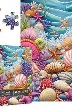The PICKFORU Beach Puzzles for Adults 1000 Pieces, Colorful Seashells Puzzle Sea Coral Starfish，Impossible Ocean Jigsaw Puzzles as Home Art