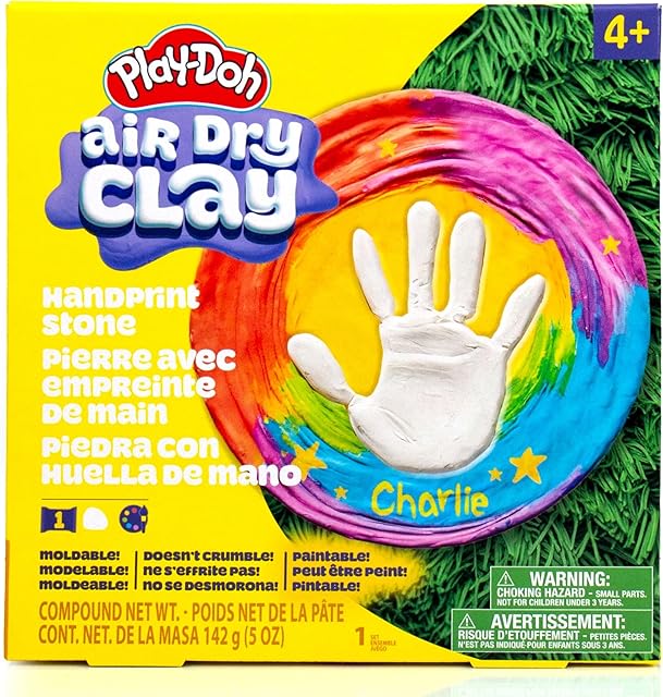 The Play-Doh Air Dry Handprint Stone, Includes Reusable Mold, 5 Acrylic Paints, & 5 oz. of Paintable White Clay, Kids Craft Kit, Crafts for Kids Ages 4-8, Art Supplies for Craftrooms and Classrooms