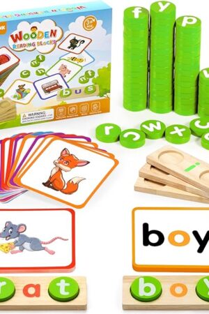 The Preschool Kindergarten Learning Activities,ABC Learning for Toddlers,Wooden CVC Word Spelling Games with Flash Cards,Montessori Educational Toys Gifts for 3-7 Years Old Kids,Phonics Books for Readers