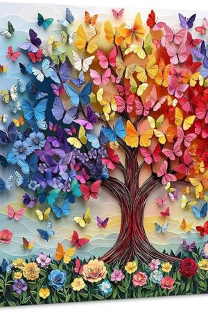 The PICKFORU Colorful Butterfly Puzzles for Adults 1000 Pieces, Tree of Life Jigsaw Puzzle Rainbow Floral, Unique Spring Flower Art Theme as Home Decor