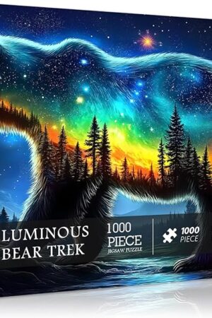 The PICKFORU Fantasy Bear Puzzles for Adults 1000 Pieces, Magic Animal Wildlife Bear Jigsaw Puzzles, Forest Starry Night Landscape Scenery Puzzles, Challenging for Adults