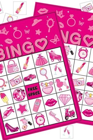The Pink Party Bingo Games Hot Pink Birthday Party Game for Kids Adults Girls Birthday Party Favors 24 Players Bingo Cards Princess Doll Game for Family Holiday Gatherings Party Supplie