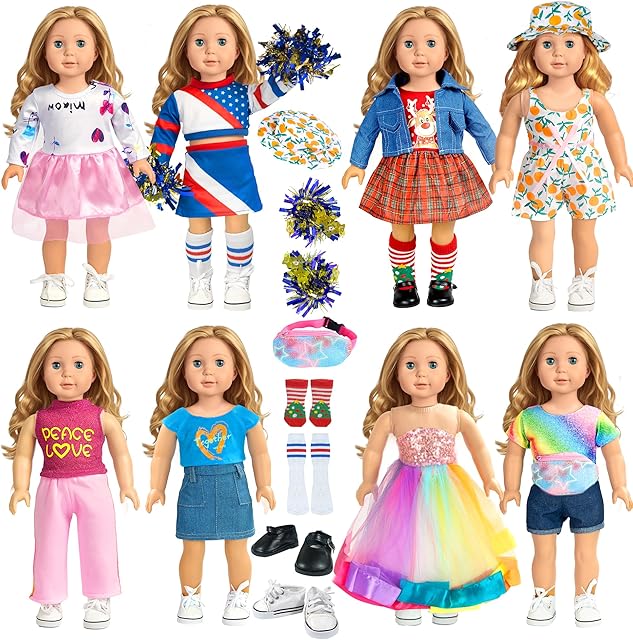 The 18-inch-Doll-Clothes-Accessories ARTST 18 Doll Accessories American Doll Clothing Dress Outfit Set with Hat Shoes Socks WaistBag for Girls