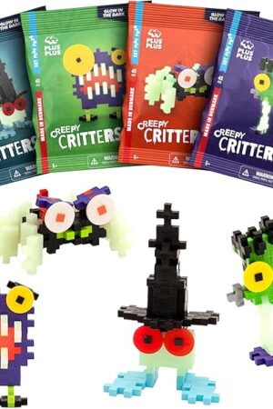 The PLUS PLUS Critters, Pack of 4, Halloween 3D Puzzle Building Block Set, 160 Mini Interlocking Pieces, Fun Holiday Activities for Kids, Series 2 - Creepy