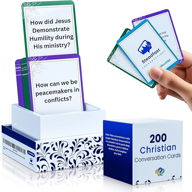 The Christian Conversation Cards Game - 200 Faith-Based Conversation Starters for Bible Games Study, Youth Groups & Family - Christian Card Games for Meaningful Discussions About God